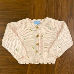 Bella Bliss Pink Knit Cardigan with Floral Embroidery